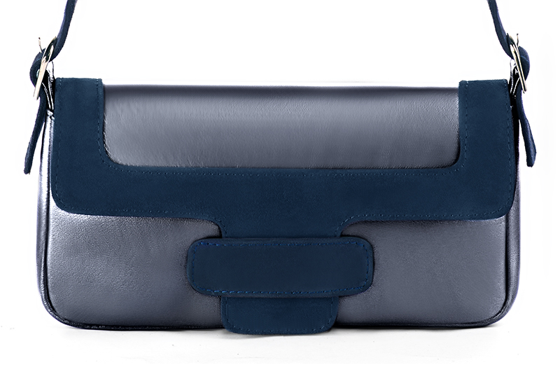 Denim blue women's dress handbag, matching pumps and belts. Profile view - Florence KOOIJMAN